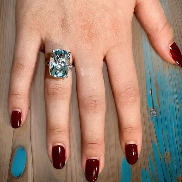 Natural Solitaire Blue Topaz Ring 6.5 14k WG 19.58 Cts Certified $3,950 310546 - Picture 10 of 16